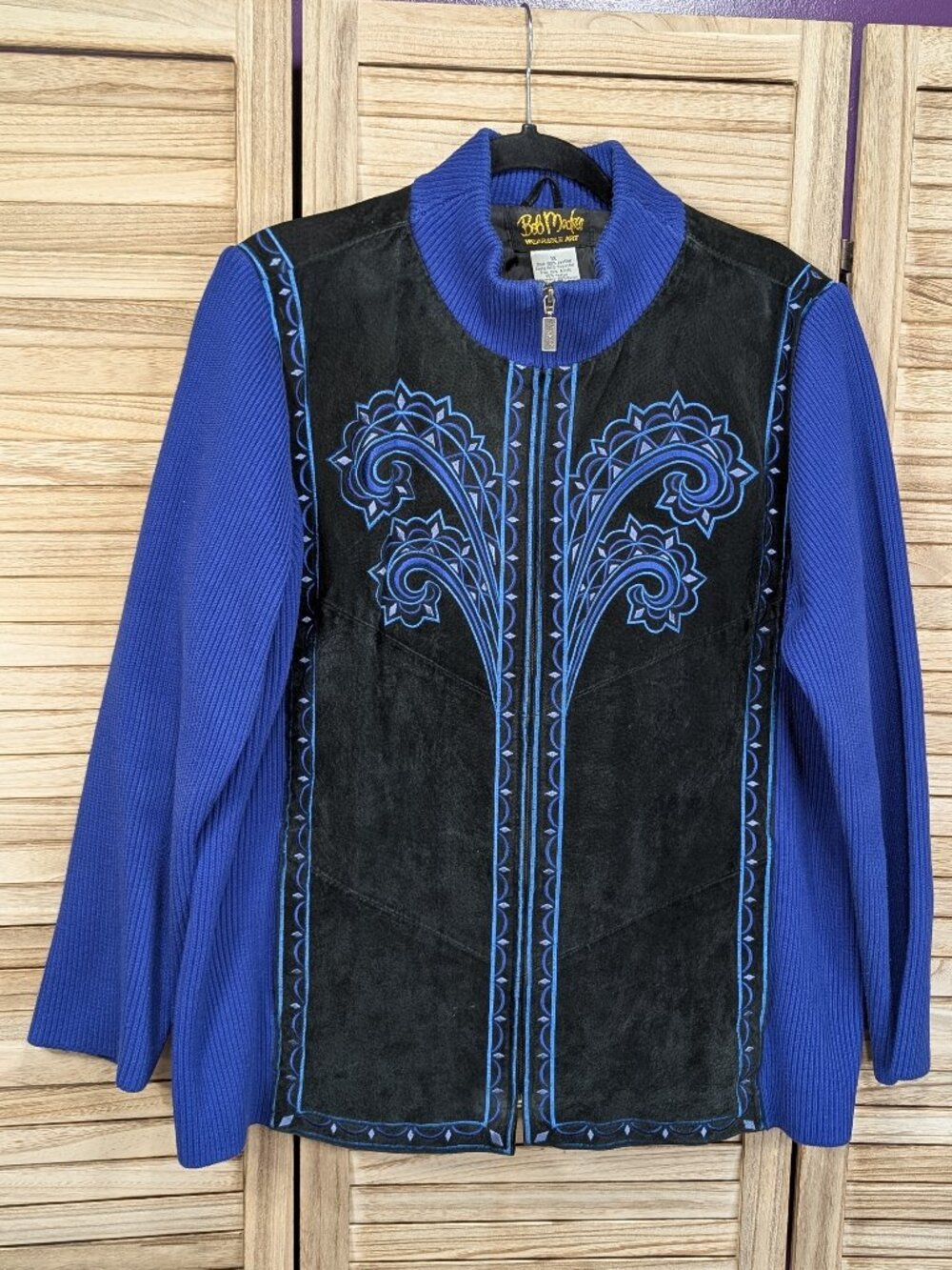 Bob Mackie Black Jacket with Royal Blue Embroidery and Sleeves Size 1X